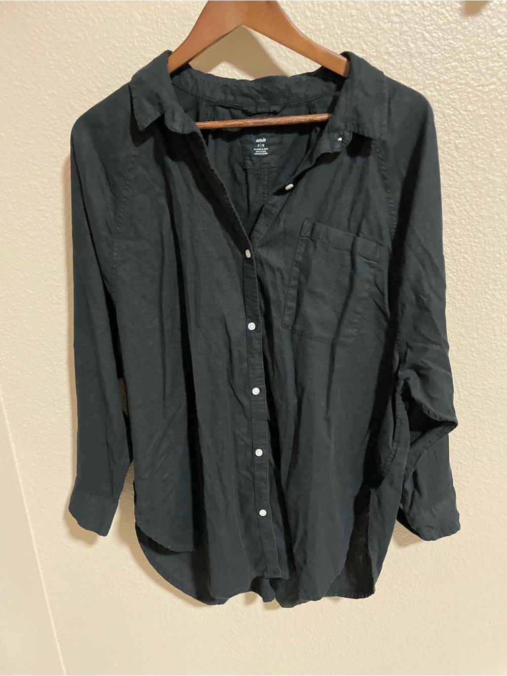 aerie linen blend Black Button-Down Shirt